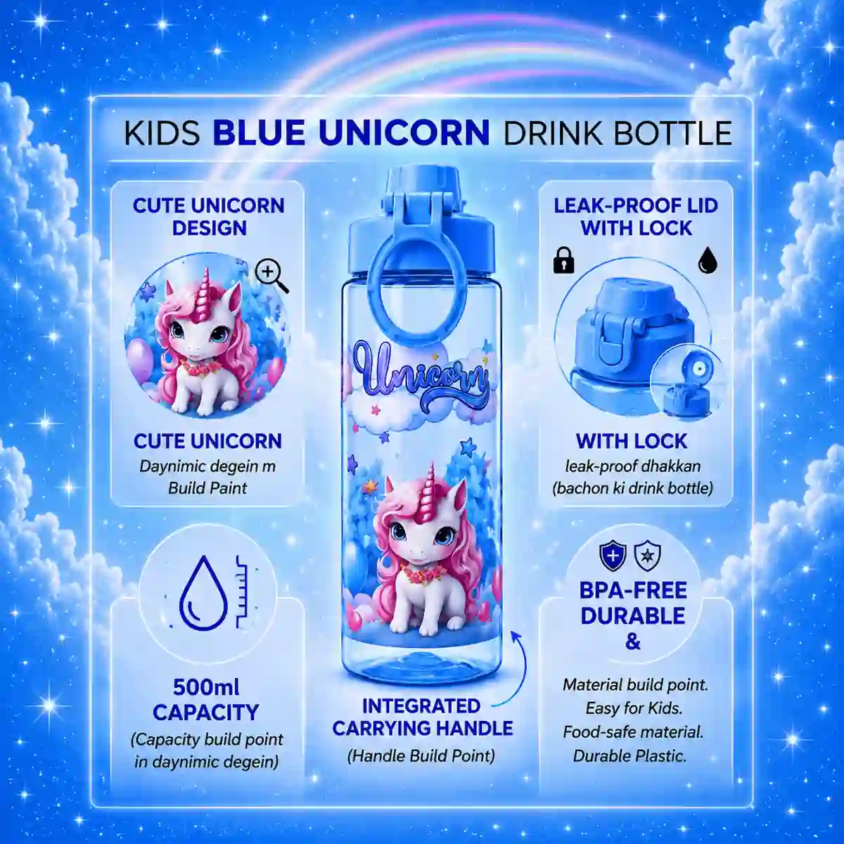 Best kids unicorn bottle with leak proof lock