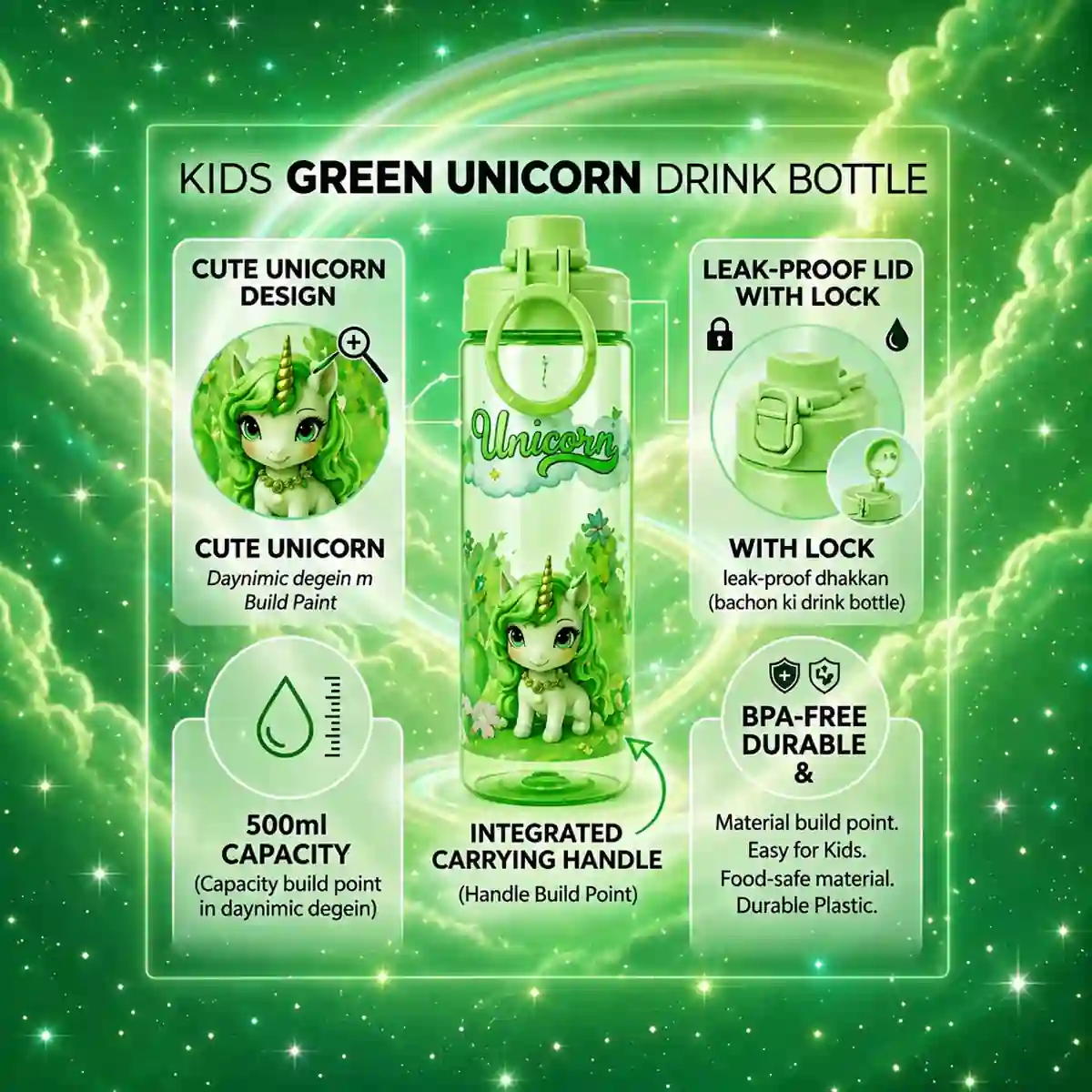 Best kids unicorn bottle with leak proof lock