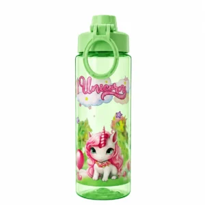 Slings Unicorn Theme Kids Bottle (Plastic, Green)