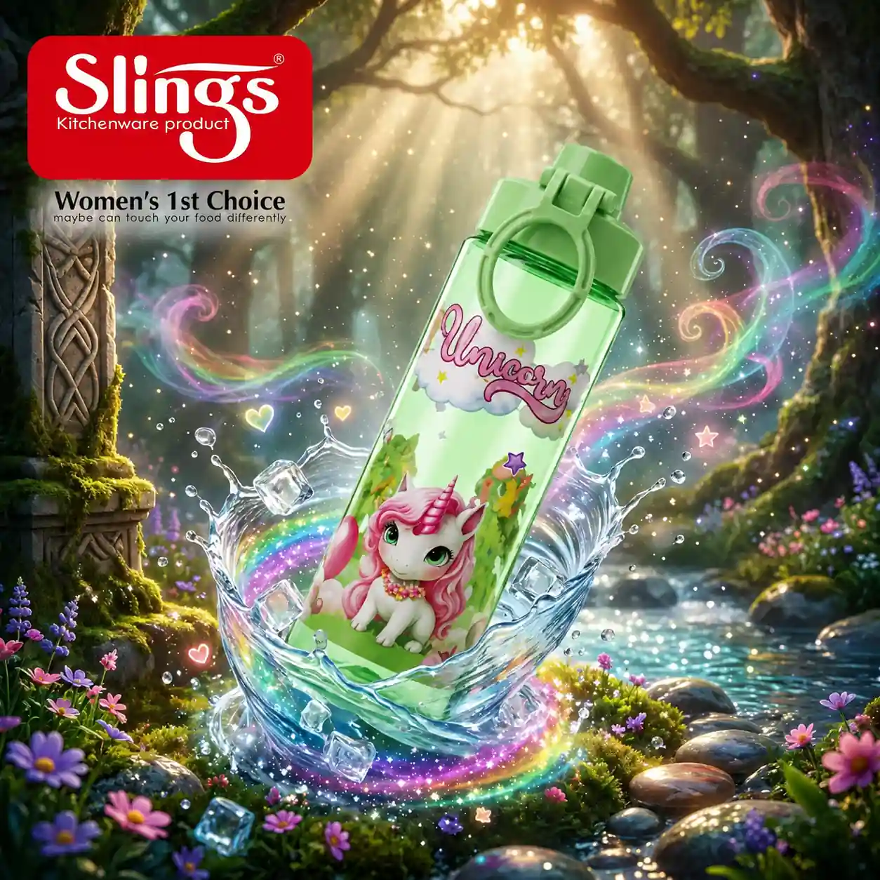 Premium unicorn water bottle with magical fantasy design
