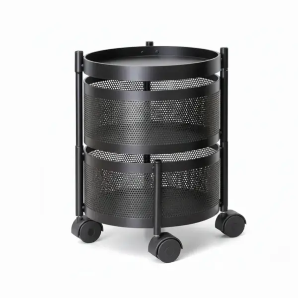 2 layer round storage trolley with wheels for kitchen and home organization
