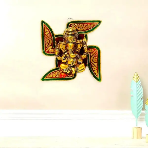 Lord Ganesh on Swastik wall decoration