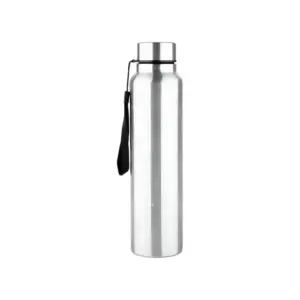 Home Lane Alpha Steel Wall Bottle with Strap in Silver 1 Litre