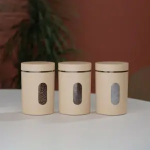 Home Lane plastic container set in cream for organized kitchen storage