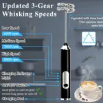 Handheld milk frother with stainless steel whisk for frothing milk and coffee