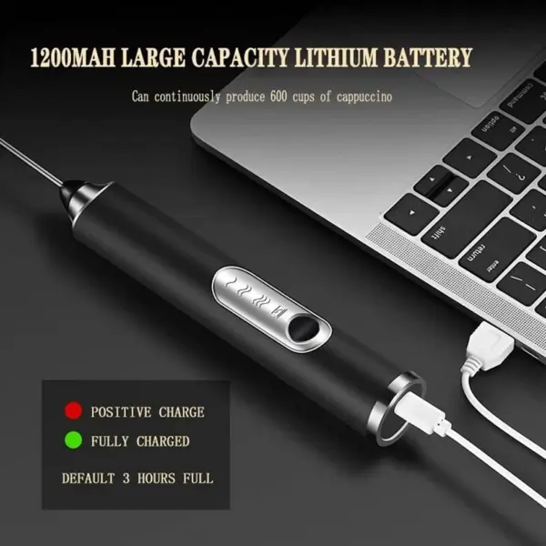 Rechargeable milk frother and coffee whisk for preparing coffee, cappuccino and beverages