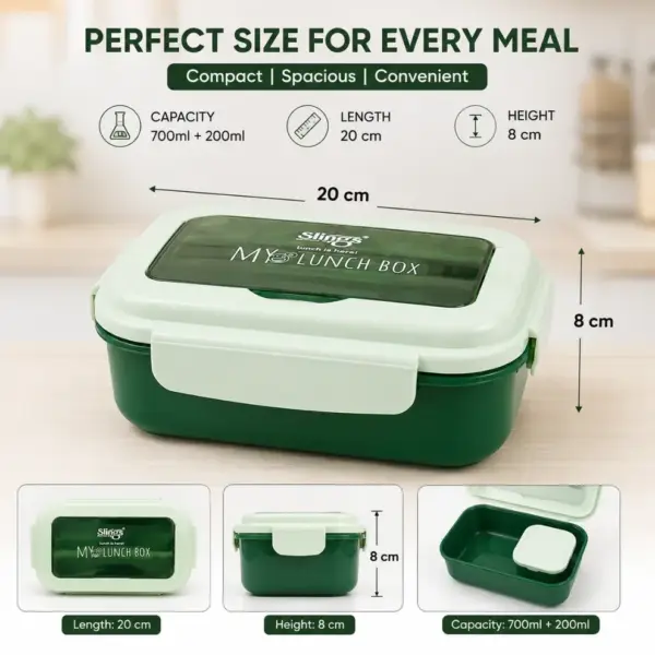 Slings airtight lunch box with 700ml main compartment and 200ml container