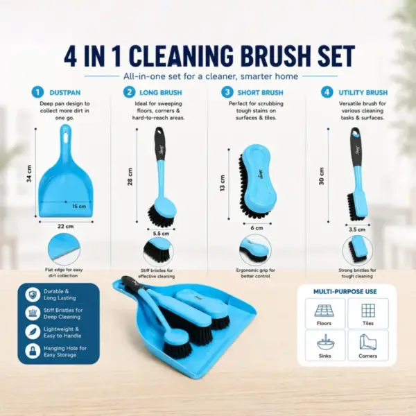 Slings hand broom and dust pan set with compact design for convenient daily cleaning