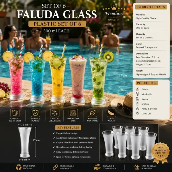 Slings Faluda glass set of 6 for serving faluda juices milkshakes and cold drinks