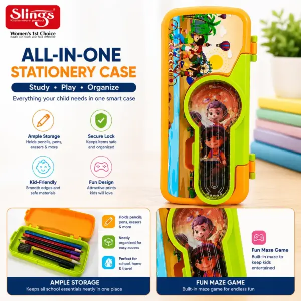 Slings Fany pencil box with built-in maze game for fun during school breaks