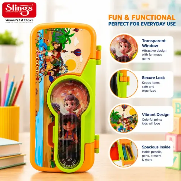 Slings Fany pencil box for kids with built-in maze game