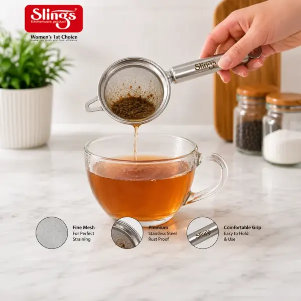 Slings fine mesh kitchen strainer for tea coffee spices and liquids