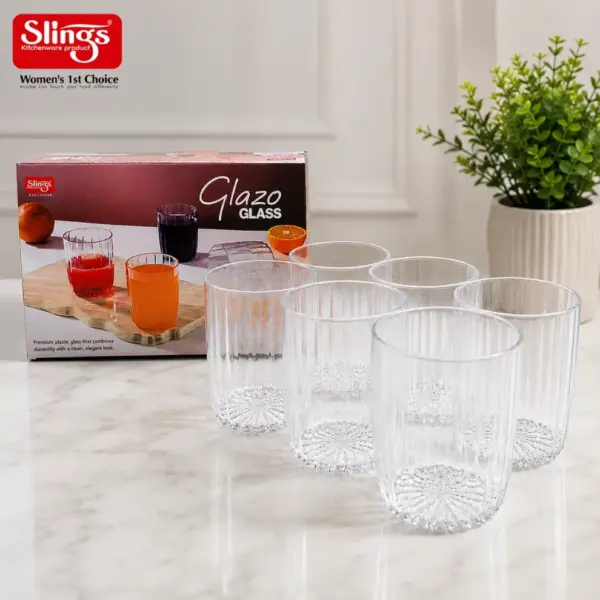 Slings Glazo premium plastic drinking glass set of 6 for everyday use