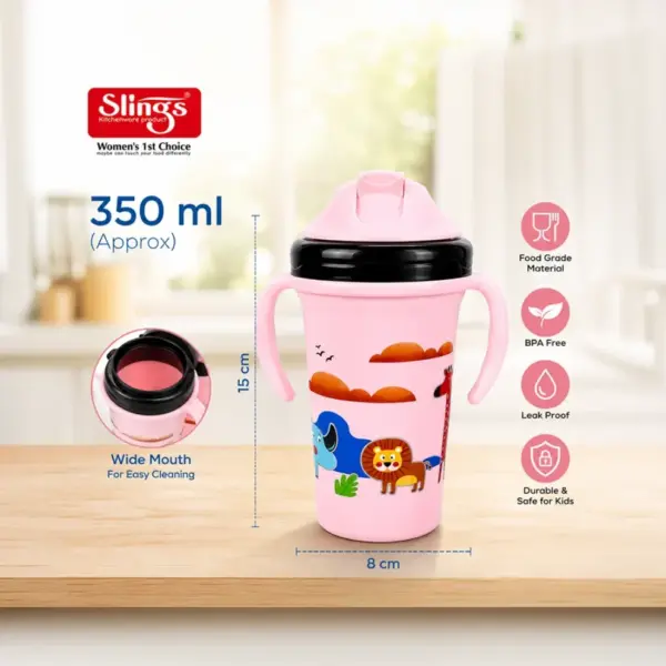 Slings Honey 350ml kids water bottle with convenient sipper lid for easy drinking