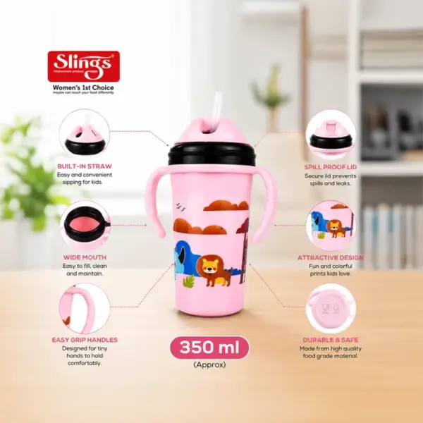 Slings Honey kids water sipper bottle 350ml for school travel and outdoor use