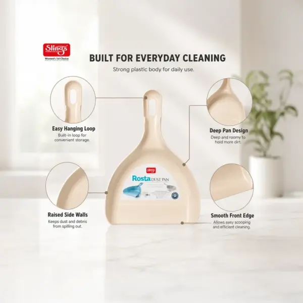 Slings large plastic dust pan for collecting dust crumbs and dirt from floors