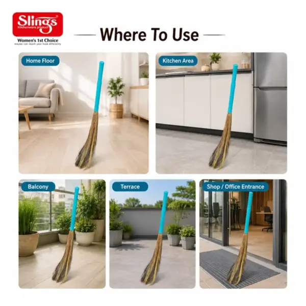 Slings Laxmi natural grass broom for sweeping dust dirt and debris from household floors