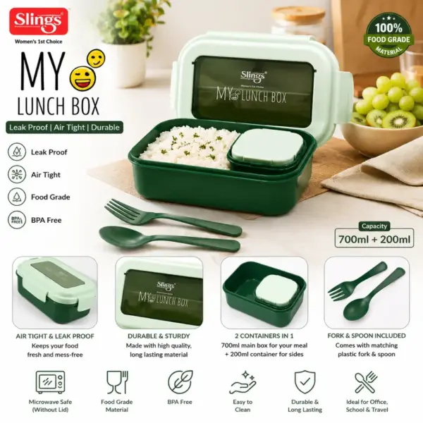 Slings lunch box with separate 200ml inner container for snacks and salads