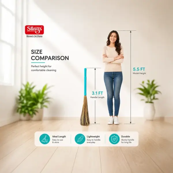 Slings Natural Grass Laxmi broom with traditional grass bristles for everyday cleaning