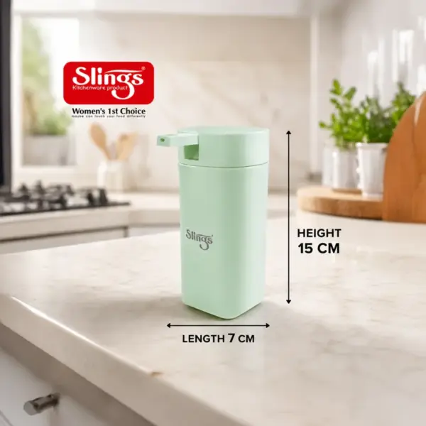 Slings bathroom liquid soap dispenser with easy press pump for controlled soap dispensing
