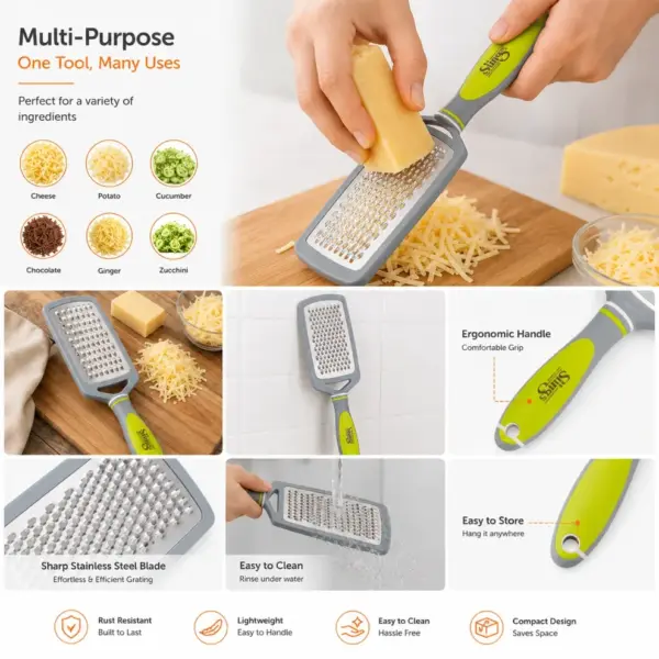 Slings premium kitchen cheese grater with sharp stainless steel grating surface
