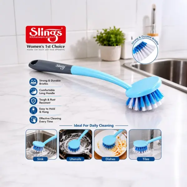 Slings Premium Helina sink cleaning brush with ergonomic handle for comfortable cleaning