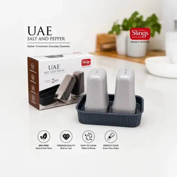 Slings salt and pepper set with holder tray for neat and easy storage on the dining table