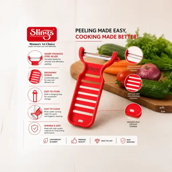 Slings stainless steel peeler with durable design for everyday kitchen use