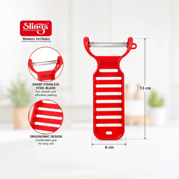Slings vegetable peeler with sharp serrated blade for smooth and efficient peeling