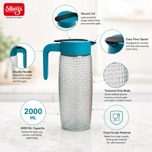 Slings Zing juice jug with lid and handle for convenient pouring and serving