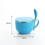 Tinums blue stainless steel soup bowl with protective outer body and lid