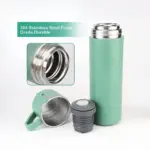 Tinums green stainless steel vacuum flask with portable handle and drinking cups