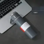 Tinums grey stainless steel vacuum flask with portable handle and drinking cups