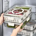TINUMS 4 compartment fridge tray organizer for storing vegetables fruits and food items