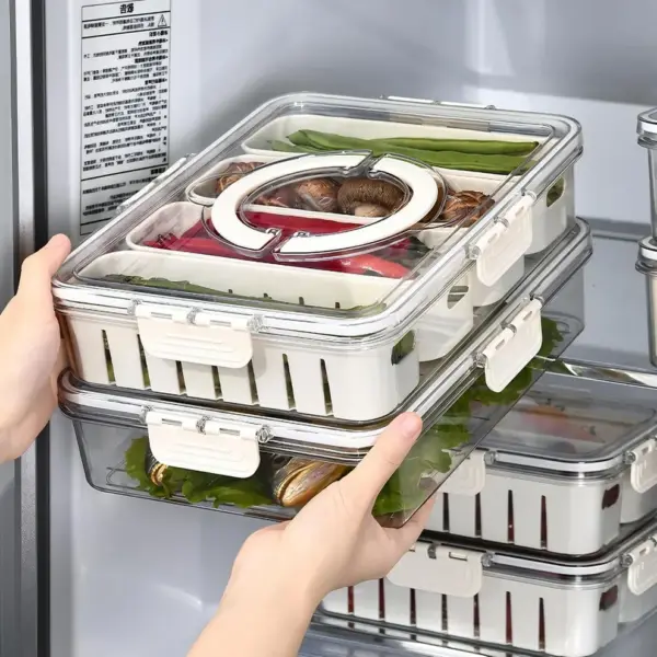 TINUMS 4 compartment fridge tray organizer for storing vegetables fruits and food items