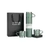 Tinums vacuum flask with cups set in green with stainless steel flask and cups