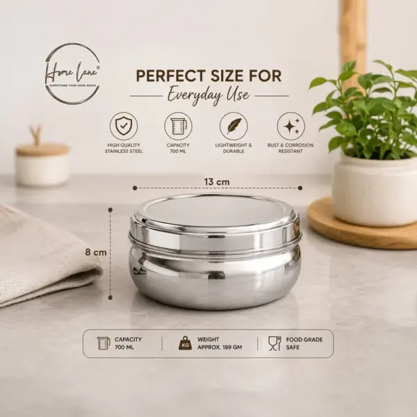 Home Lane 700 ML stainless steel storage container with secure lid