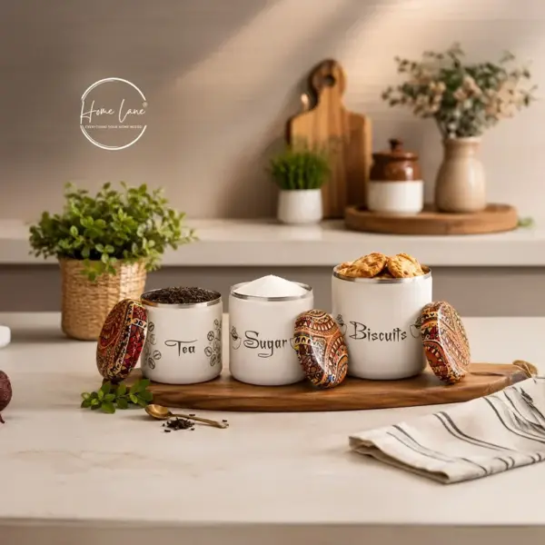 Home Lane stainless steel storage jars in 500 ML 350 ML and 200 ML sizes