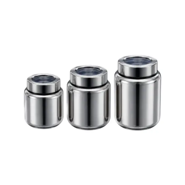 Home Lane Jim Jam stainless steel jar set of 3 with transparent lids