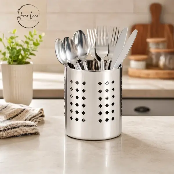 Home Lane stainless steel cutlery holder with modern perforated design