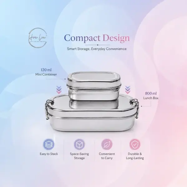 Home Lane lunch box with 120 ML mini chutney container
