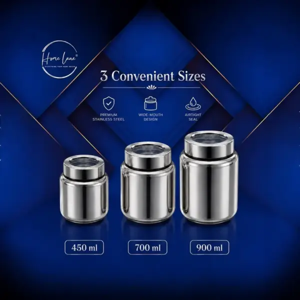 Home Lane mirror finish steel kitchen jars for everyday storage