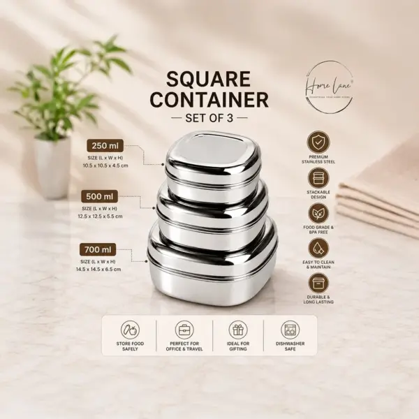 Home Lane nesting stainless steel container set for space-saving kitchen storage