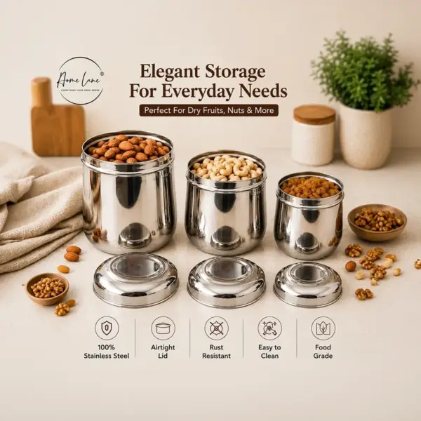 Home Lane refrigerator-safe stainless steel storage canisters set of 3
