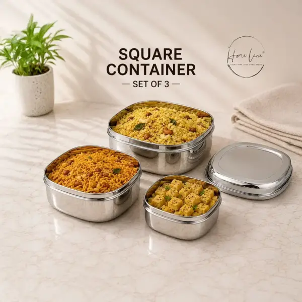 Home Lane stainless steel containers in 700 ml 500 ml and 250 ml sizes