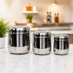 Home Lane Stainless Steel Duster Belly Canister Set of 3