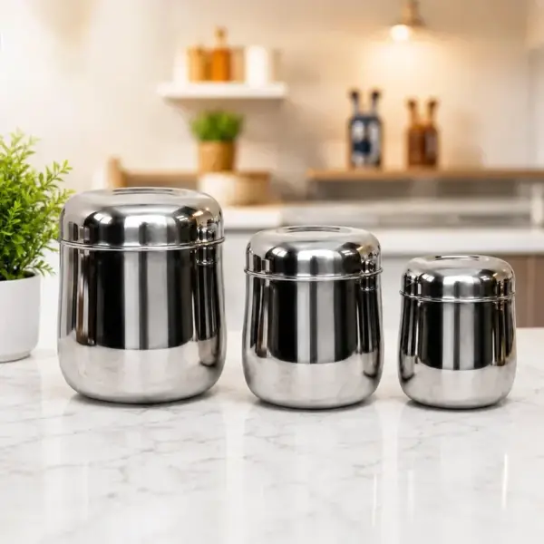 Home Lane Stainless Steel Duster Belly Canister Set of 3