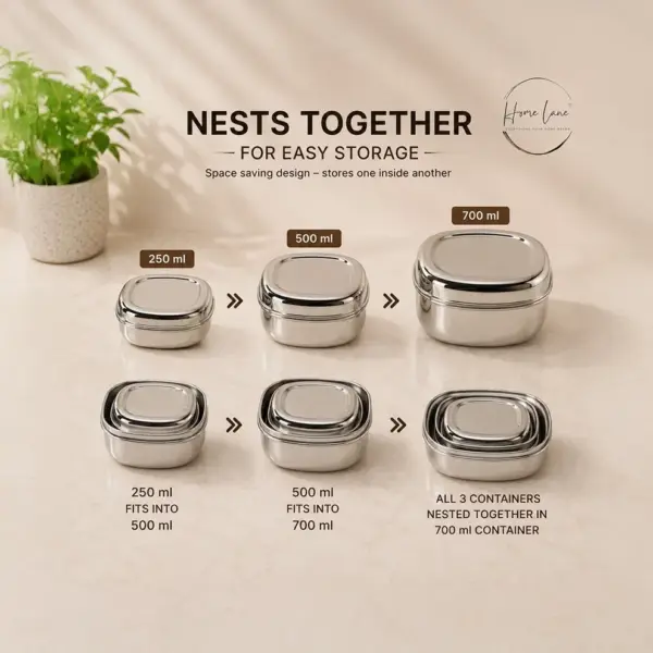 Home Lane stainless steel food storage containers for snacks meals and daily kitchen use