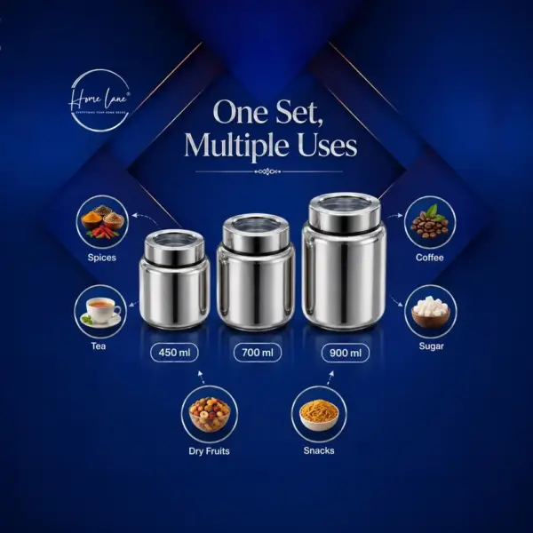 Home Lane stainless steel storage jars with transparent airtight lids