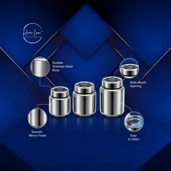 Home Lane wide-mouth stainless steel jars for tea coffee sugar and spices